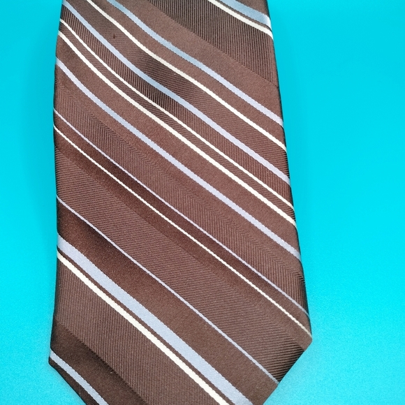 Michael Kors Brown Blue Striped Men's Tie Necktie Silk Made in USA Formal - Picture 8 of 10